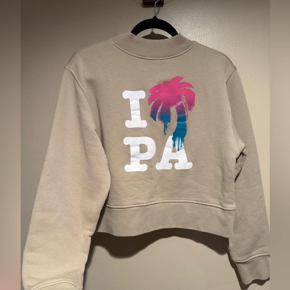 Palm Angels I Love PA Beige Cotton Crewneck boxy Sweatshirt - Picture 5 of 16